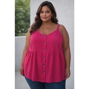 Torrid Women's Fuchsia Babydoll Tank  Button Front Flowy Top, 5X